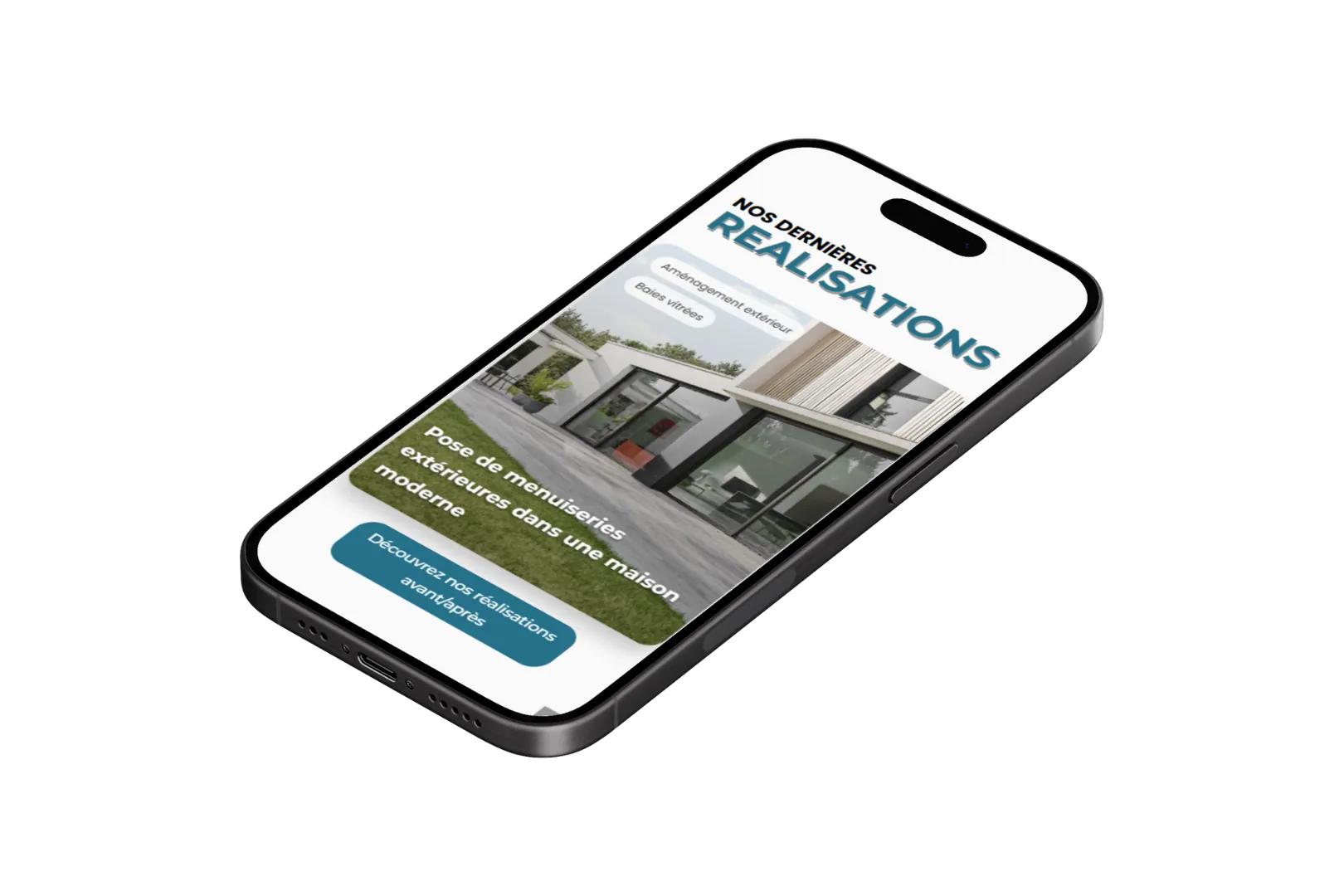 Actiba Menuiseries - Mockup iPhone page d'accueil